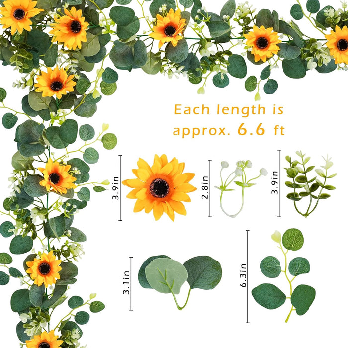 7.5ft Real-Looking Artificial Sunflower Garland - Vibrant Silk Flowers with Green Leaves for Outdoor/Indoor Decor (Weatherproof, Long-Lasting, Fragrant Option)