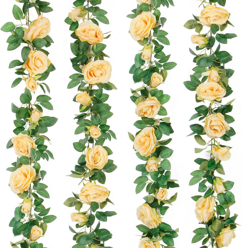 4PCS (26FT) Vibrant Pink Artificial Rose Vine Garland - Realistic Silk Flowers for Wedding Arches & Party Decor (Odor-Free Option, 6FT Segments, Perfect for Photos)
