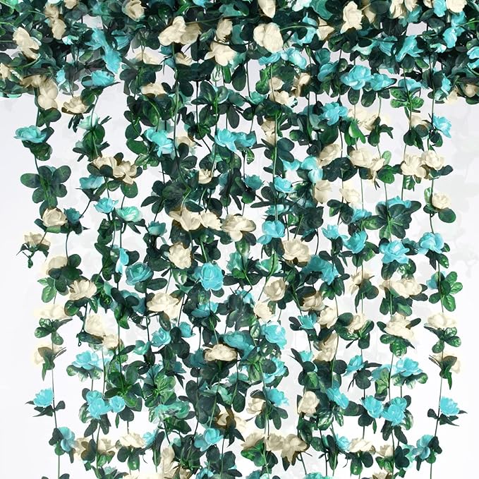 8PCS 66FT Premium Rose Vine Garland - Pink Floral Hanging Decor for Weddings & Events (Lush Green Leaves, Flexible Stems, Easy Installation)