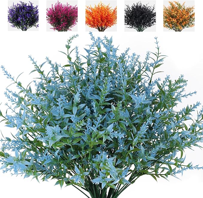 8 Bundles Premium Artificial Lavender - UV-Resistant Silk Shrubs for Outdoor Fences & Wedding Decor (Vibrant Purple Hues, Flexible Stems, Fade-Resistant Design)