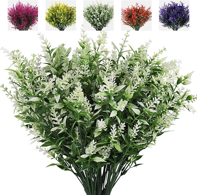 8 Bundles Premium Artificial Lavender - UV-Resistant Silk Shrubs for Outdoor Fences & Wedding Decor (Vibrant Purple Hues, Flexible Stems, Fade-Resistant Design)