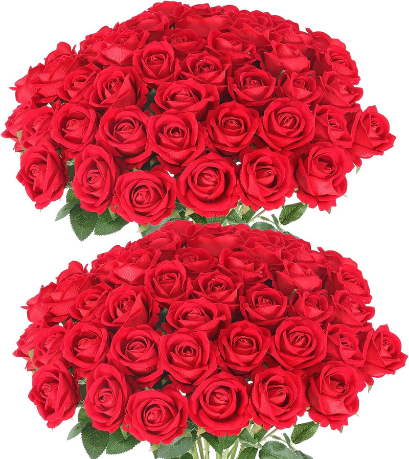 50PCS Premium Velvet Silk Roses - Realistic White Artificial Flowers for Wedding & Home Decor