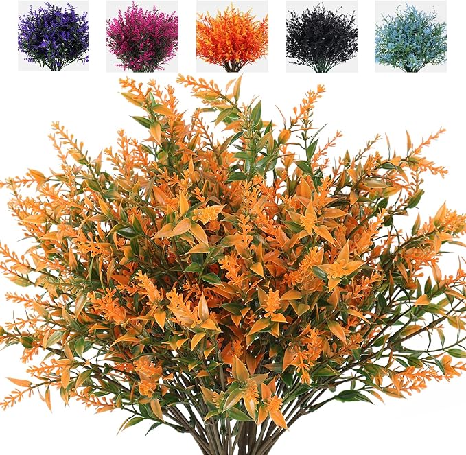 8 Bundles Premium Artificial Lavender - UV-Resistant Silk Shrubs for Outdoor Fences & Wedding Decor (Vibrant Purple Hues, Flexible Stems, Fade-Resistant Design)