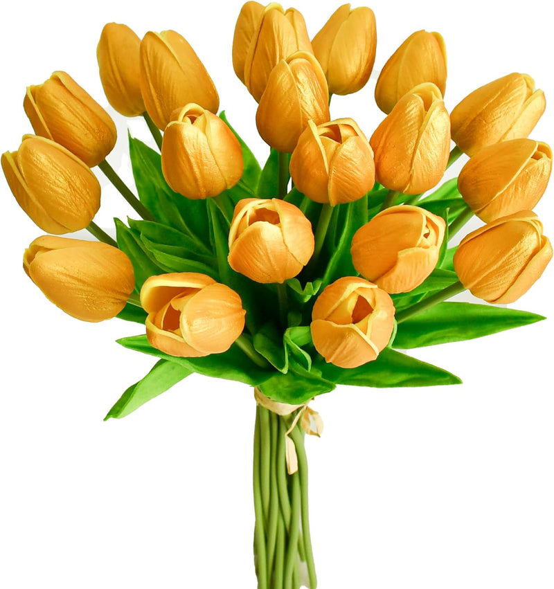 20 Stems Realistic Artificial Tulips - Premium PU Flowers for Wedding & Home Decor 3.5"- Lifelike Feel, Long-Lasting Quality & Great Value