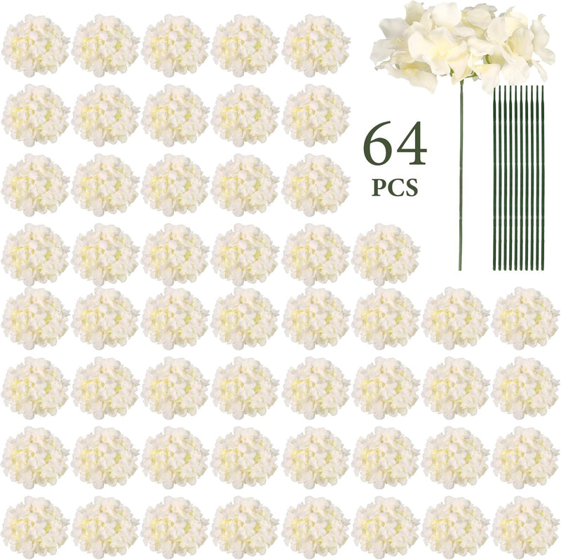 64pcs Vibrant Silk Hydrangea Flowers - Full Artificial Blooms for Wedding Centerpieces & Home Decor (Easy to Assemble, Great Value)