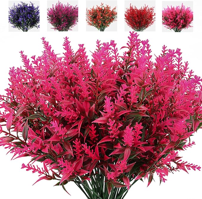 8 Bundles Premium Artificial Lavender - UV-Resistant Silk Shrubs for Outdoor Fences & Wedding Decor (Vibrant Purple Hues, Flexible Stems, Fade-Resistant Design)
