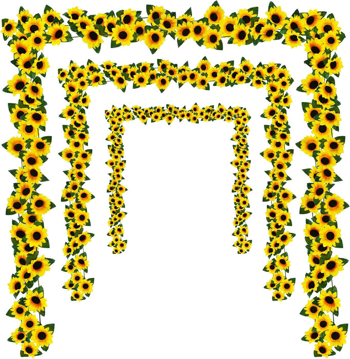 7.5ft Real-Looking Artificial Sunflower Garland - Vibrant Silk Flowers with Green Leaves for Outdoor/Indoor Decor (Weatherproof, Long-Lasting, Fragrant Option)