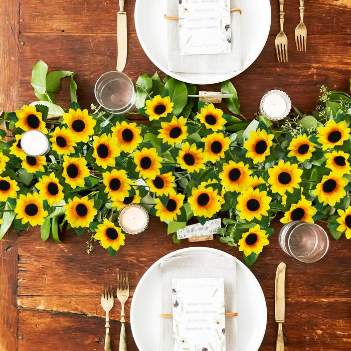 7.5ft Real-Looking Artificial Sunflower Garland - Vibrant Silk Flowers with Green Leaves for Outdoor/Indoor Decor (Weatherproof, Long-Lasting, Fragrant Option)