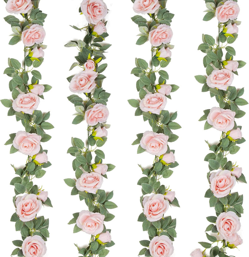 4PCS (26FT) Vibrant Pink Artificial Rose Vine Garland - Realistic Silk Flowers for Wedding Arches & Party Decor (Odor-Free Option, 6FT Segments, Perfect for Photos)