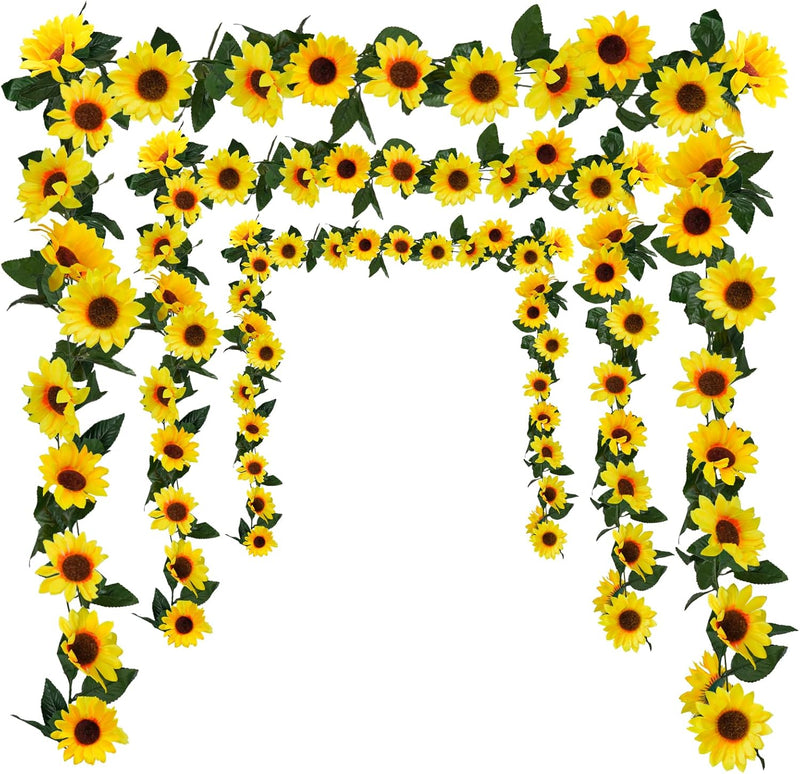 7.5ft Real-Looking Artificial Sunflower Garland - Vibrant Silk Flowers with Green Leaves for Outdoor/Indoor Decor (Weatherproof, Long-Lasting, Fragrant Option)