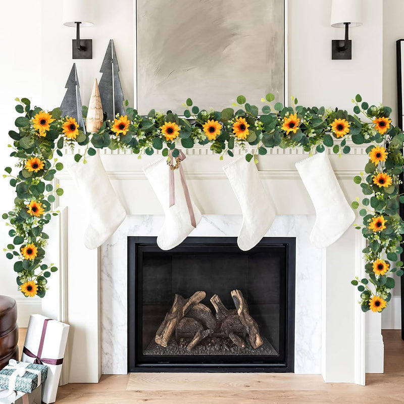 7.5ft Real-Looking Artificial Sunflower Garland - Vibrant Silk Flowers with Green Leaves for Outdoor/Indoor Decor (Weatherproof, Long-Lasting, Fragrant Option)