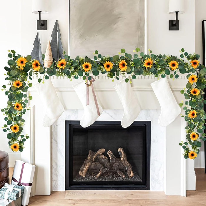 7.5ft Real-Looking Artificial Sunflower Garland - Vibrant Silk Flowers with Green Leaves for Outdoor/Indoor Decor (Weatherproof, Long-Lasting, Fragrant Option)