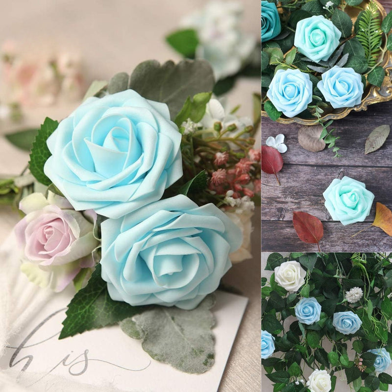 25pcs Real-Looking Foam Roses - Bendable Stems for DIY Wedding Bouquets, Bridal Showers & Centerpieces (Ivory/White/Purple) - Great Value for Money