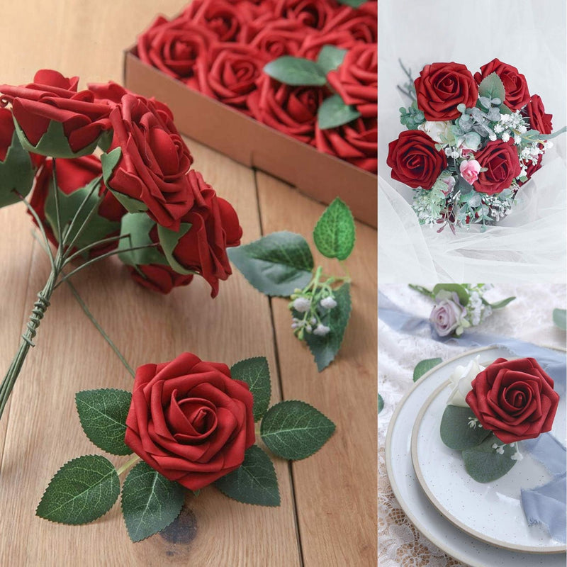 25pcs Real-Looking Foam Roses - Bendable Stems for DIY Wedding Bouquets, Bridal Showers & Centerpieces (Ivory/White/Purple) - Great Value for Money