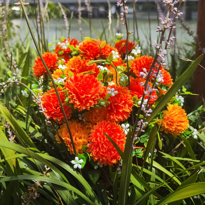 Bulk Exclusive Fall Orange Cemetery Flowers Mum in Vase Artificial Flowers for Graves and Memorials Arrangements Wholesale
