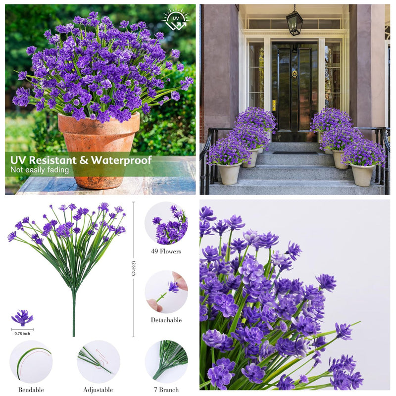 24 Bundles Realistic Artificial Flowers for Outdoor & Indoor Use – Fade-Resistant, Weatherproof Faux Plants for Hanging Planters, Garden, Porch, Wedding & Farmhouse Decor