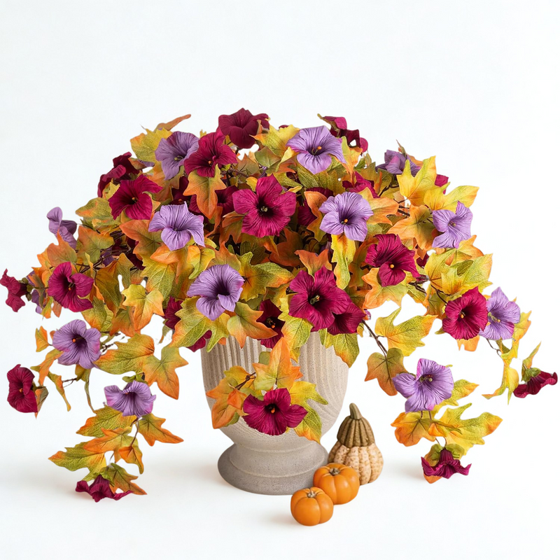 2PCS Realistic Artificial Petunias - UV Resistant Fall Flowers for Outdoor/Indoor Decor (Vibrant Colors)