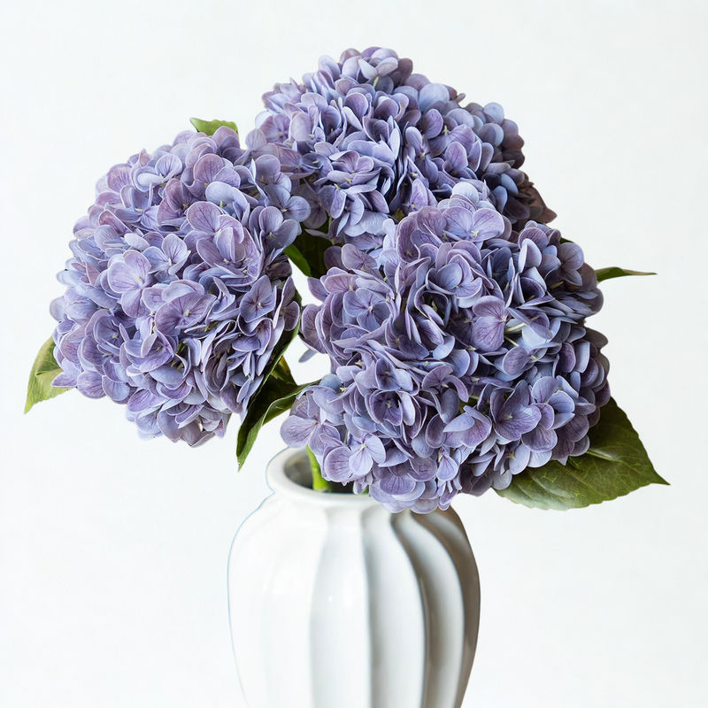 3PCS 22" Realistic Artificial Hydrangeas - Large Silk Flowers with Vivid Dark Blue & Green Colors for Wedding & Home Decor (Luxe Soft Petals, Sturdy Stems)