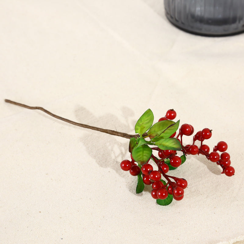 Red Artificial Berry Stem, 9" Plastic Christmas Berries, Perfect for Holiday Decor, DIY Weddings, and Home Styling