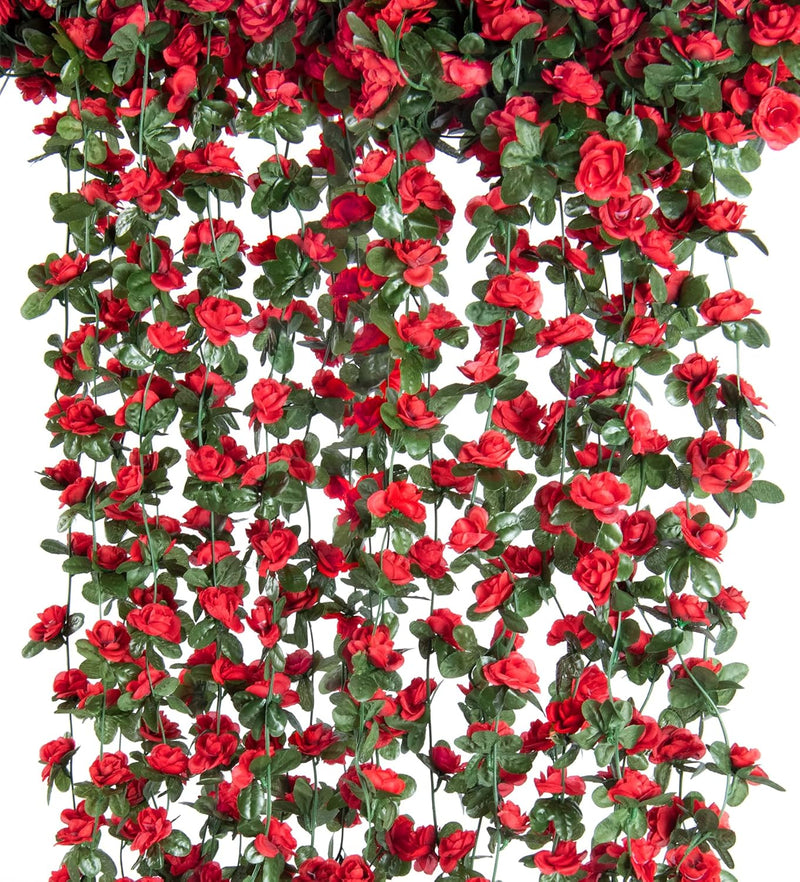8PCS 66FT Premium Rose Vine Garland - Pink Floral Hanging Decor for Weddings & Events (Lush Green Leaves, Flexible Stems, Easy Installation)