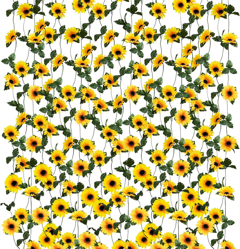 7.5ft Real-Looking Artificial Sunflower Garland - Vibrant Silk Flowers with Green Leaves for Outdoor/Indoor Decor (Weatherproof, Long-Lasting, Fragrant Option)