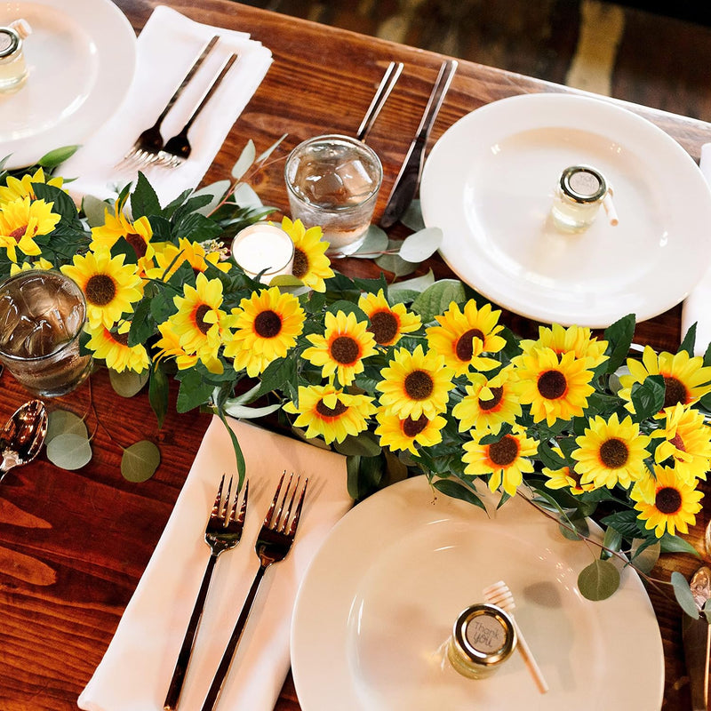 7.5ft Real-Looking Artificial Sunflower Garland - Vibrant Silk Flowers with Green Leaves for Outdoor/Indoor Decor (Weatherproof, Long-Lasting, Fragrant Option)