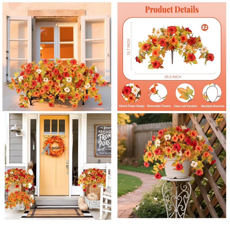 2PCS Realistic Artificial Petunias - UV Resistant Fall Flowers for Outdoor/Indoor Decor (Vibrant Colors)