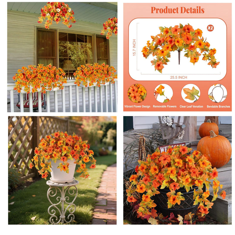 2PCS Realistic Artificial Petunias - UV Resistant Fall Flowers for Outdoor/Indoor Decor (Vibrant Colors)