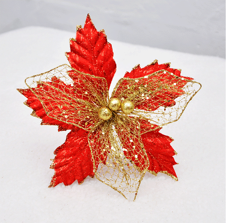 Lot de 8 po de poinsettia à paillettes de Noël en vrac Fleurs artificielles à paillettes pour décorations de sapin de Noël et du Nouvel An Vente en gros