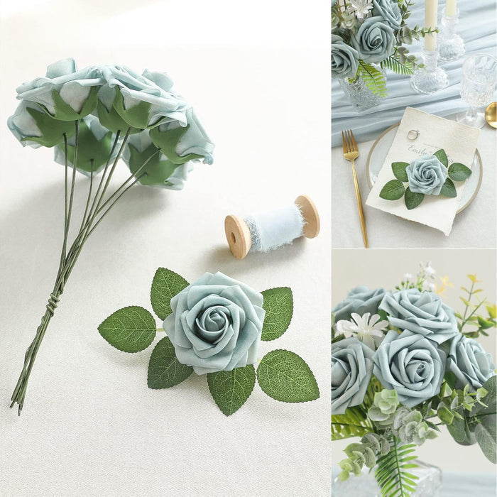 25pcs Real-Looking Foam Roses - Bendable Stems for DIY Wedding Bouquets, Bridal Showers & Centerpieces (Ivory/White/Purple) - Great Value for Money