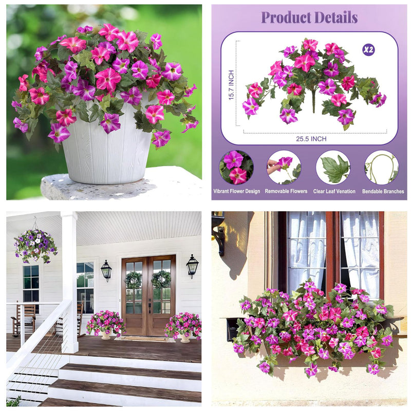 2PCS Realistic Artificial Petunias - UV Resistant Fall Flowers for Outdoor/Indoor Decor (Vibrant Colors)
