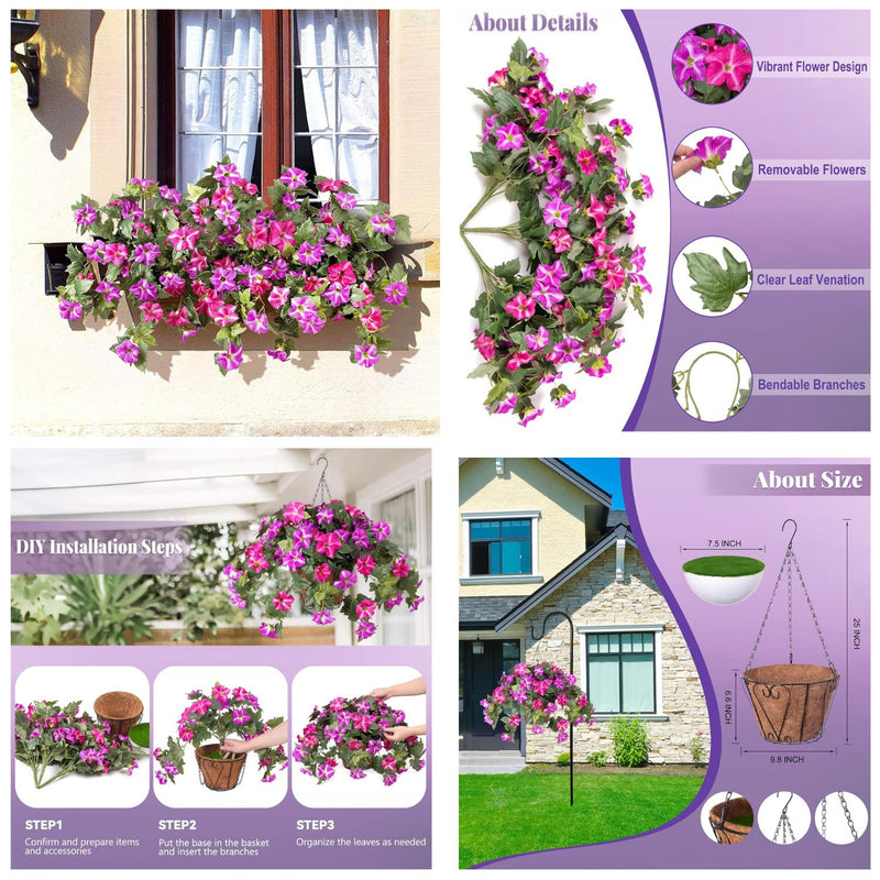2PCS Realistic Artificial Petunias - UV Resistant Fall Flowers for Outdoor/Indoor Decor (Vibrant Colors)