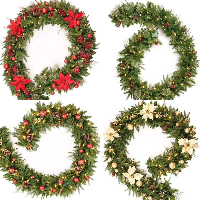 Guirlande de Noël pré-éclairée de poinsettias en vrac de 9 pieds avec 50 lumières LED à piles en gros