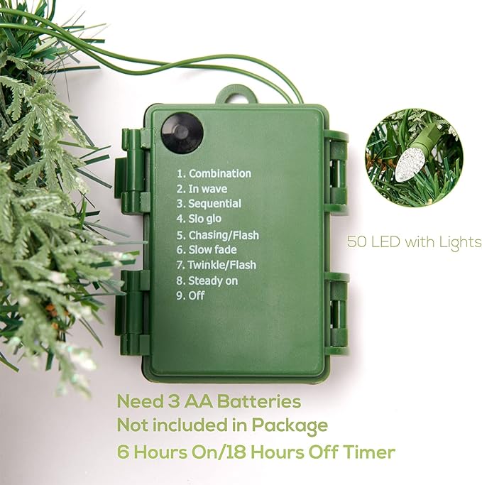 Bulk 9Ft Poinsettias Pre-lit Christmas Garland 50 LED Lights Battery Operated Wholesale