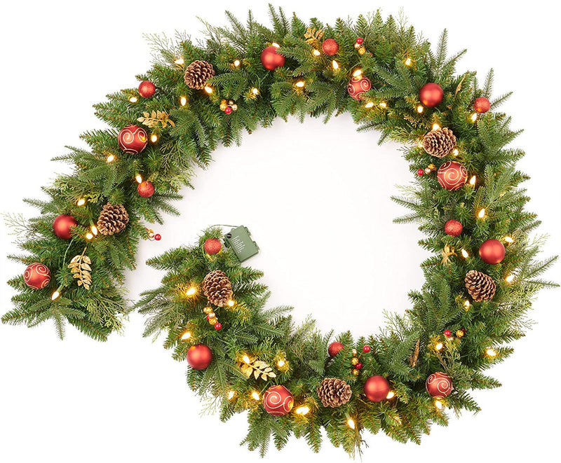 Guirlande de Noël pré-éclairée de poinsettias en vrac de 9 pieds avec 50 lumières LED à piles en gros