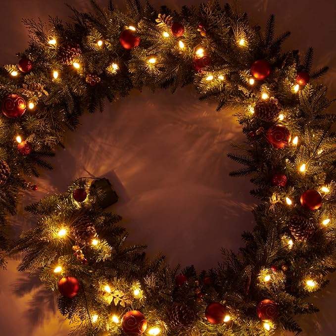 Guirlande de Noël pré-éclairée de poinsettias en vrac de 9 pieds avec 50 lumières LED à piles en gros