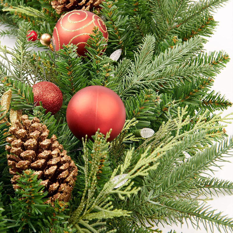 Guirlande de Noël pré-éclairée de poinsettias en vrac de 9 pieds avec 50 lumières LED à piles en gros