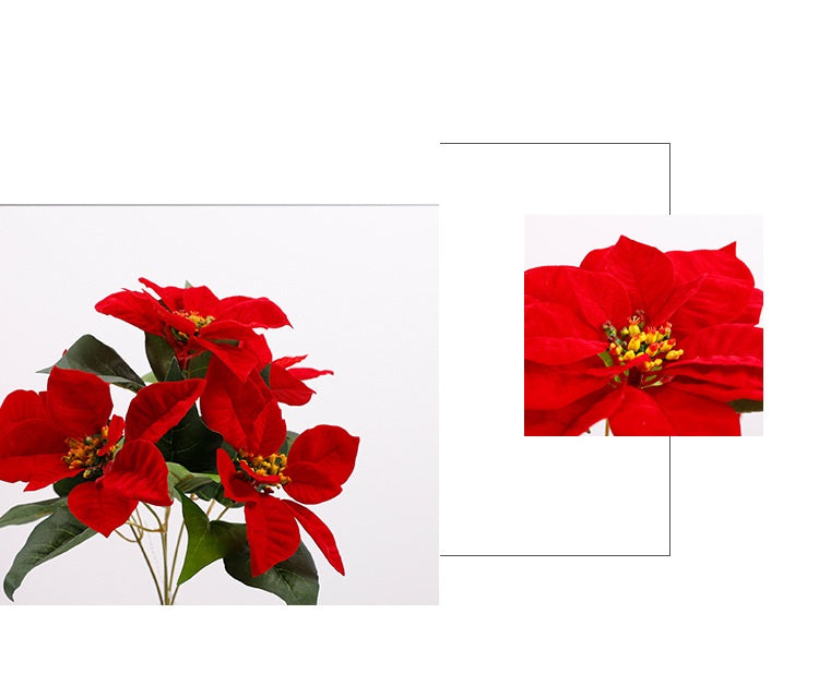 Bulk 10 Pcs Christmas Poinsettia Flowers Artificial Silk Flower with Stem for Xmas Home Garden Decoration Wholesale