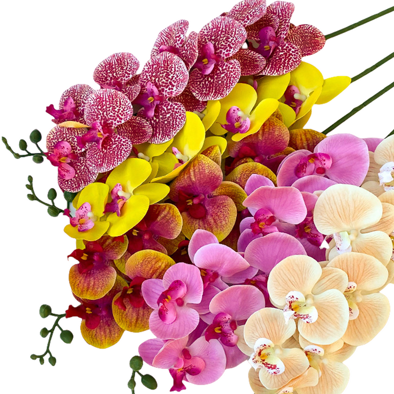 Bulk 50pcs 48 Colors 9 Heads Phalaenopsis Orchid Real Touch Flowers Stems Wholesale