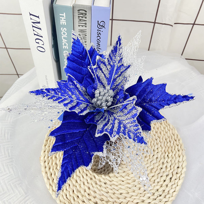 Bulk 5Pcs 10" Large Poinsettia Christmas Glitter Flowers Stems Artificial Floral Christmas Decorations Wholesale