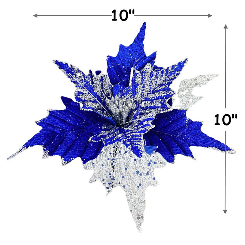 Bulk 5Pcs 10" Large Poinsettia Christmas Glitter Flowers Stems Artificial Floral Christmas Decorations Wholesale