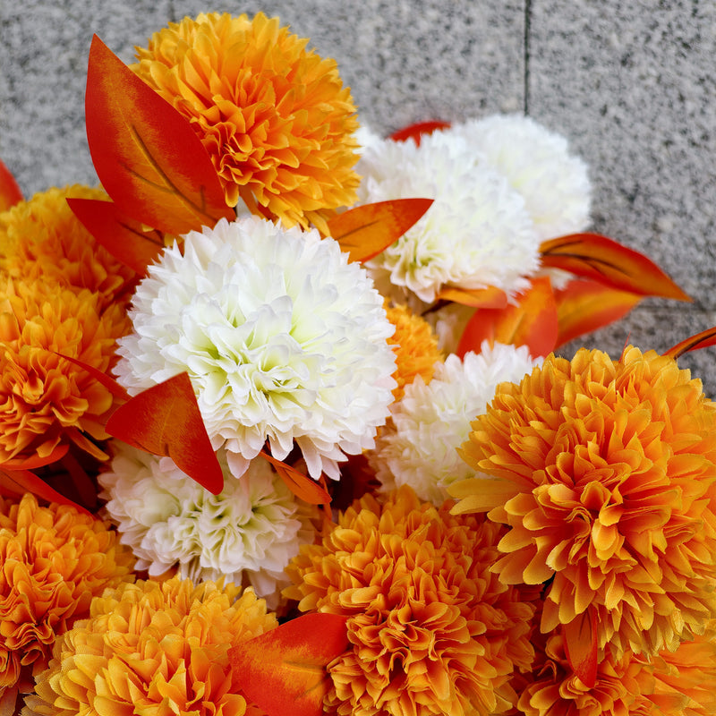 Bulk 24" Artificial Mum Bouquet with Vase 24-Heads Flowers UV Resistant for Outdoor Memorial Wholesale