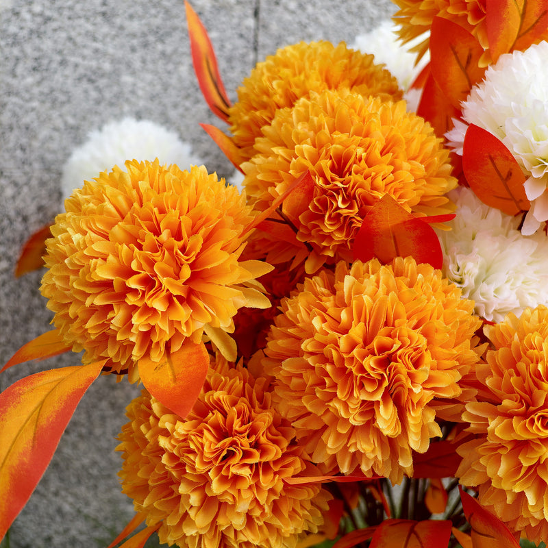 Bulk 24" Artificial Mum Bouquet with Vase 24-Heads Flowers UV Resistant for Outdoor Memorial Wholesale