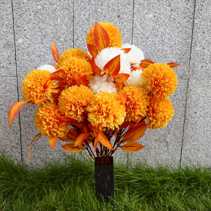 Bulk 24" Artificial Mum Bouquet with Vase 24-Heads Flowers UV Resistant for Outdoor Memorial Wholesale