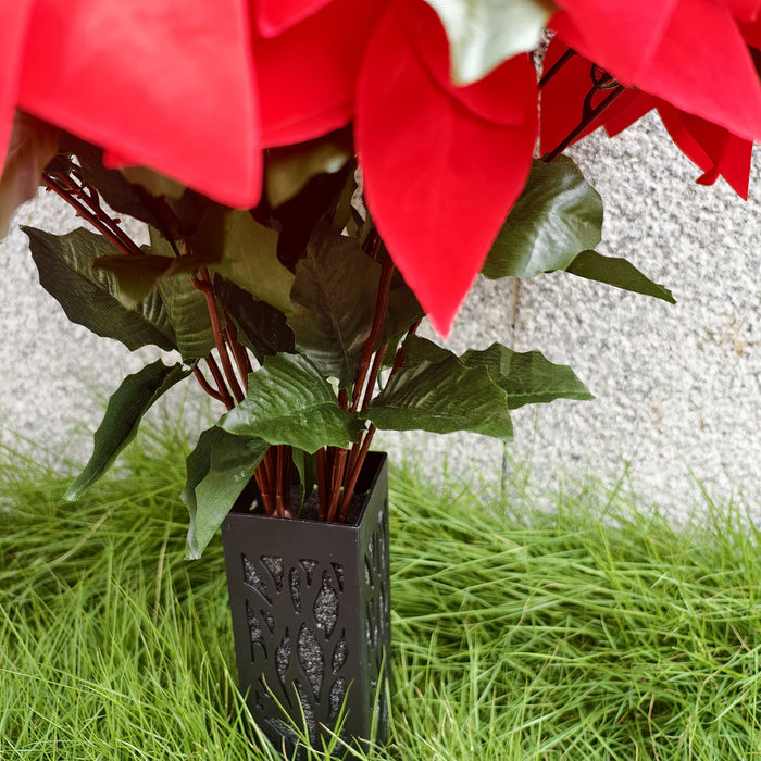 Bulk 24" Artificial Large Red Velvet Poinsettia with Vase 24-Heads Flowers UV Resistant for Outdoor Memorial Wholesale