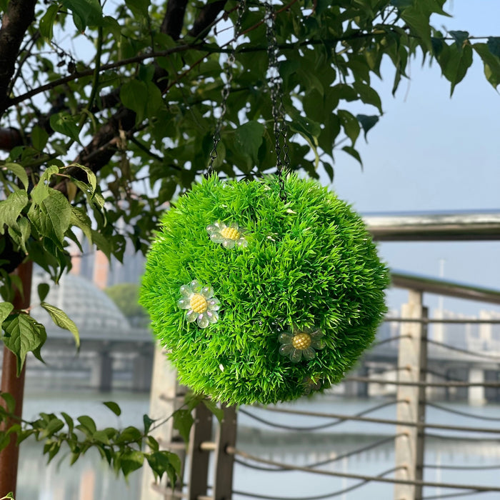 Bulk 7.8" Solar LED Light Artificial Boxwood Topiary Balls Hanging with Flowers Spheres Glowing in Dark