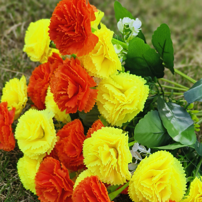 Bulk Artificial Carnation Bouquet Grave Memorial Flowers with Vase for Cemetery Wholesale