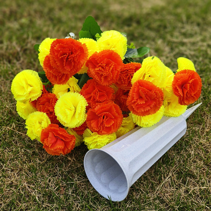 Bulk Artificial Carnation Bouquet Grave Memorial Flowers with Vase for Cemetery Wholesale