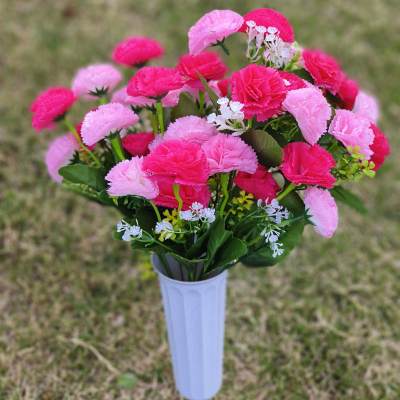 Bulk Artificial Carnation Bouquet Grave Memorial Flowers with Vase for Cemetery Wholesale