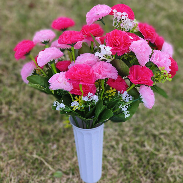 Bulk Artificial Carnation Bouquet Grave Memorial Flowers with Vase for Cemetery Wholesale